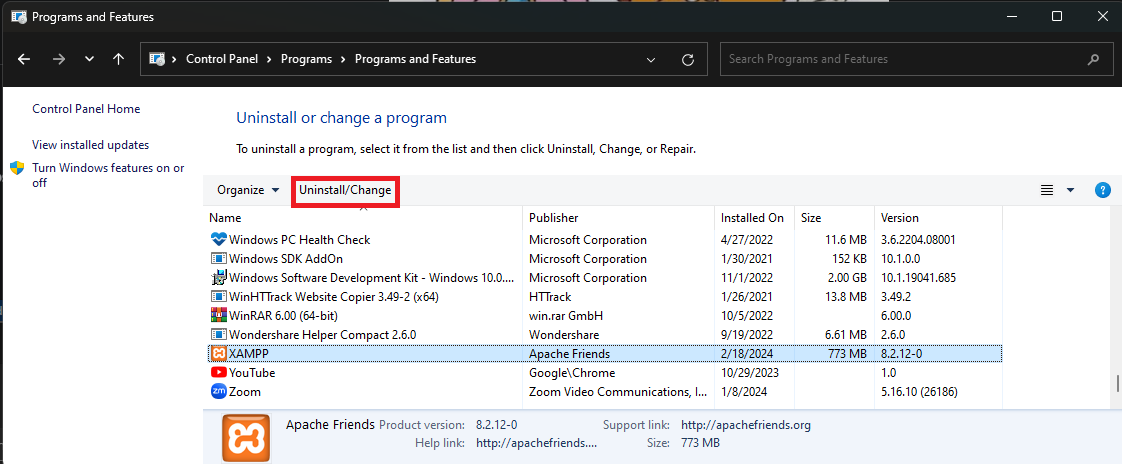 uninstall program