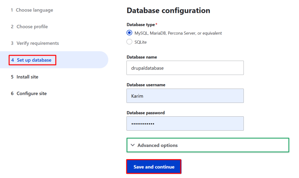 database configuration